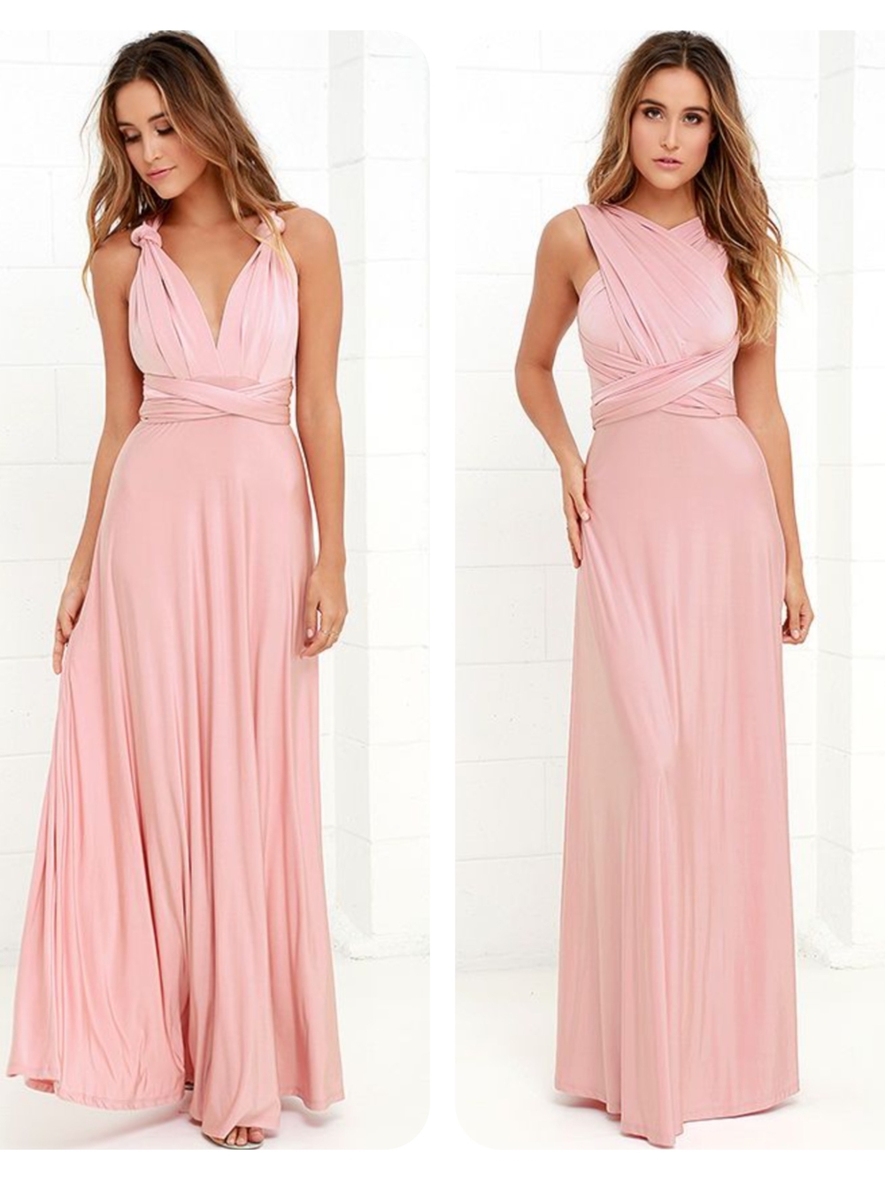 L'ATISTE Blush Pink Convertible Infinity Multi Wrap Maxi Dress Small